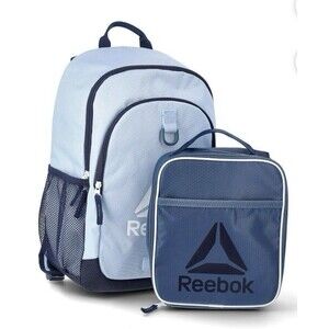 Reebok Unisex Kids 17" Laptop Backpack with Lunch Box, 2-Piece Set, Y2K Blue